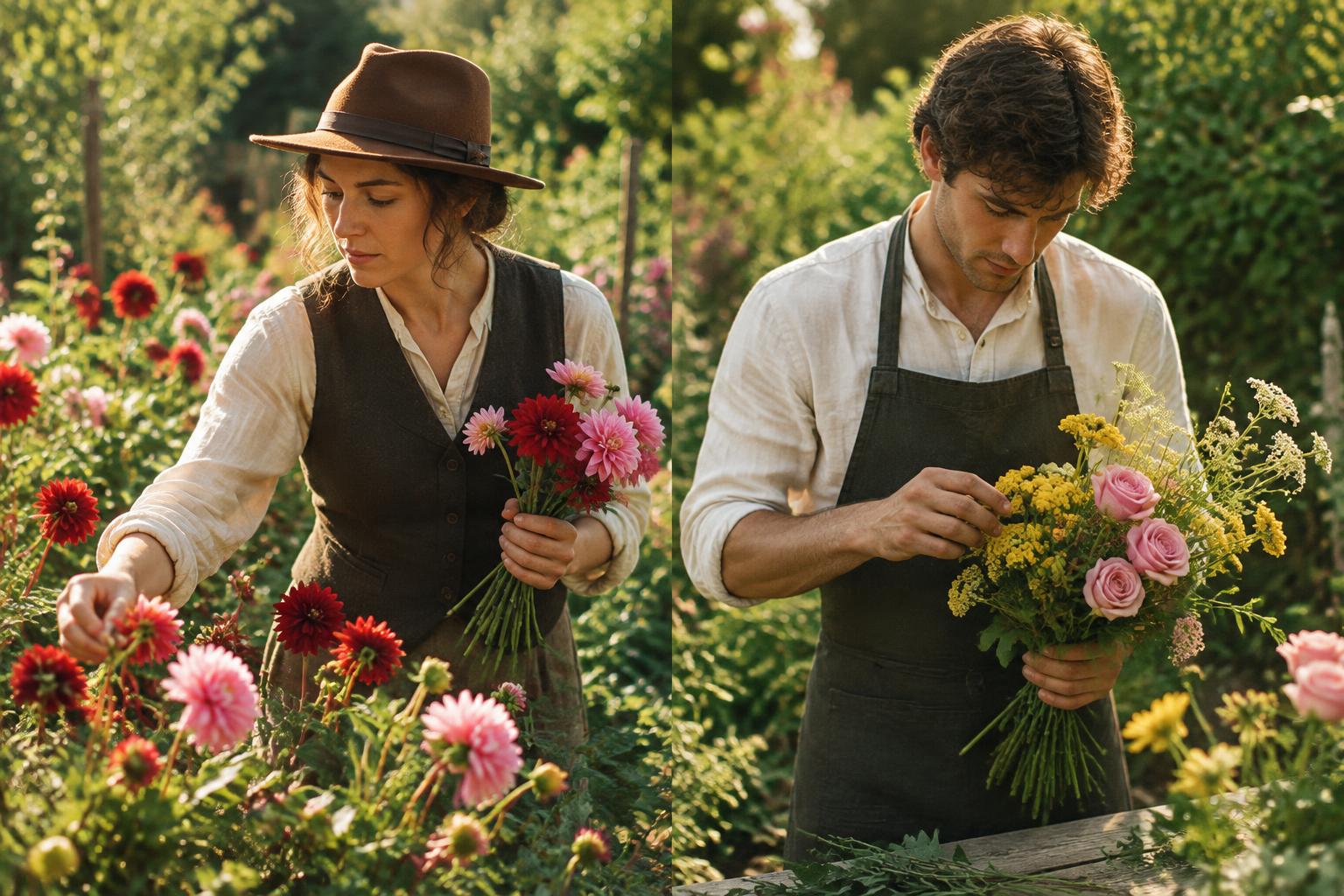 Flowers harvested by hand in the garden