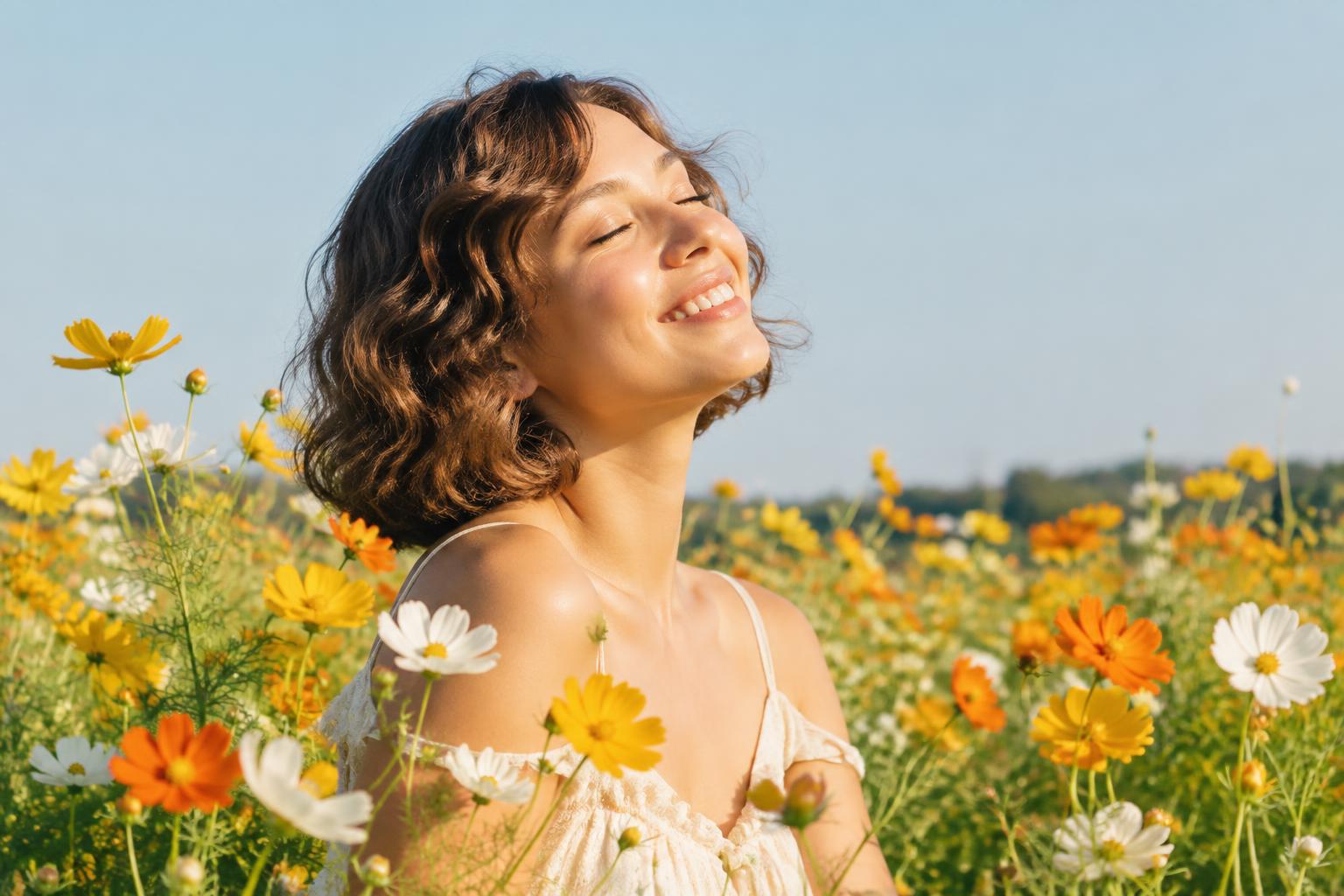 A peaceful moment in a sunny field of flowers