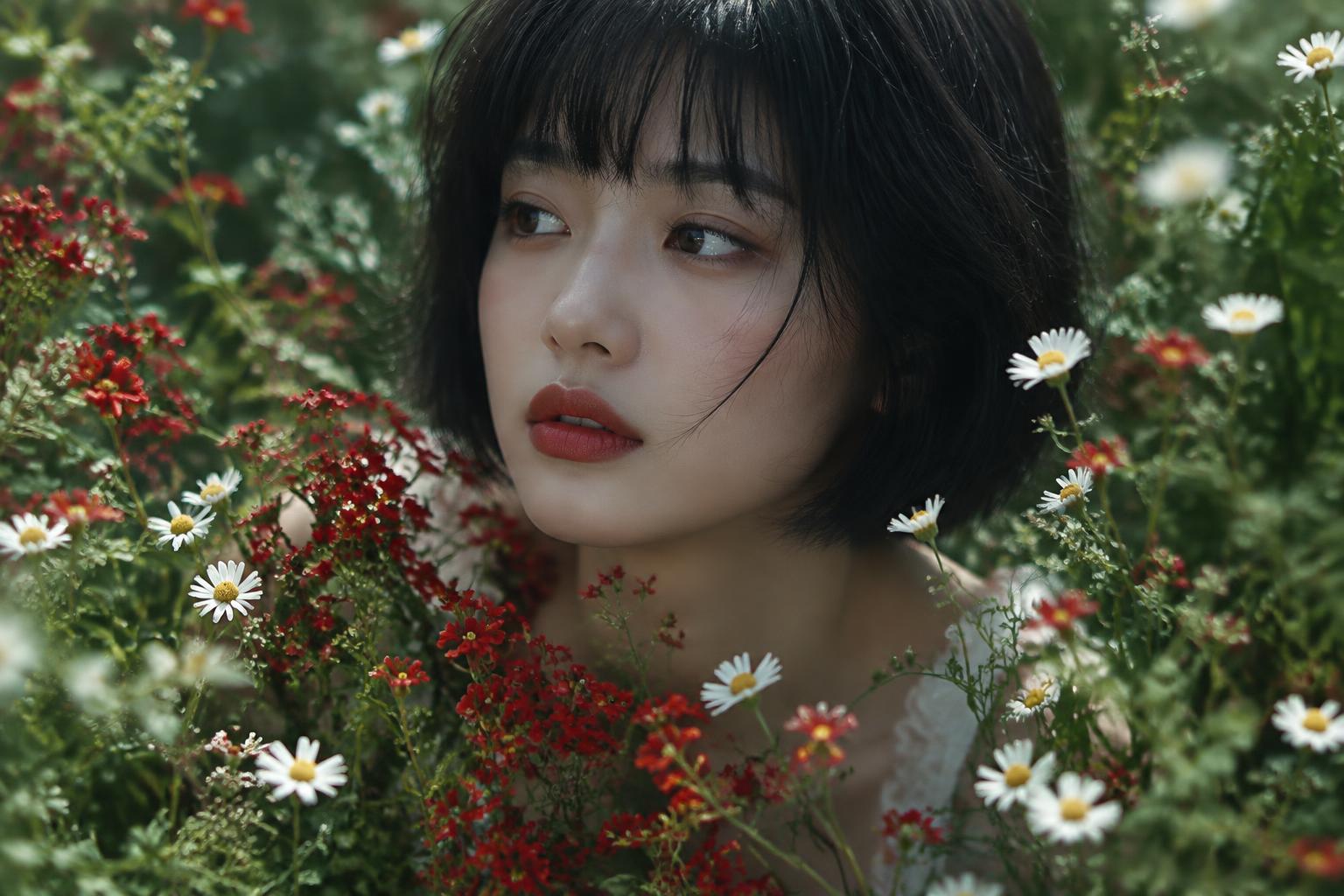 A quiet moment among flowers